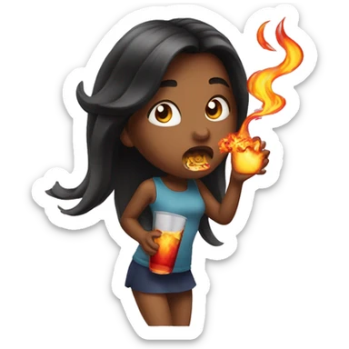 Girl with dark hair chugging fireball  sticker