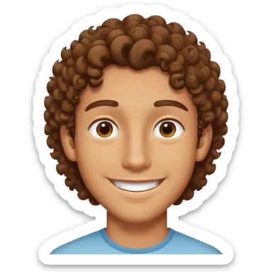 A curly-haired young man with brown hair is smiling sticker