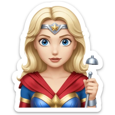 Blonde blue eyes Wonder Woman holding bell and short white baton sticker