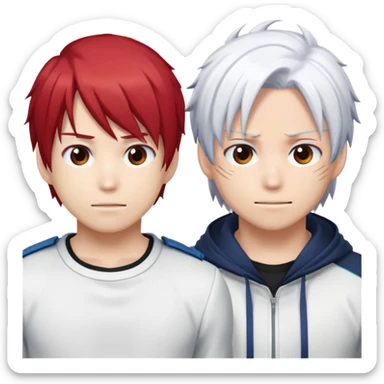 Emoji face with Shoto Todoroki's split hair - left side red hair, right side white hair, like the character from My Hero Academia sticker