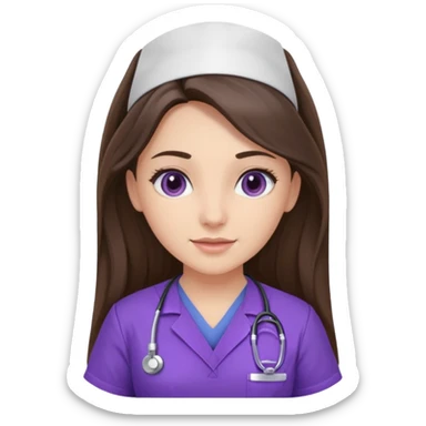 pretty brunette nurse with long hair in purple scrubs sticker