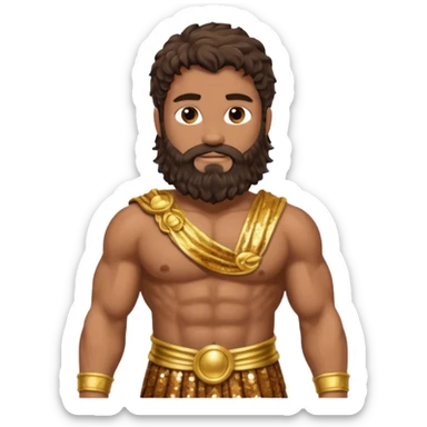 Hercules, God of Heroes from Roman Deities with long dark brown wavy hair and beard, bronze sequin toga sticker