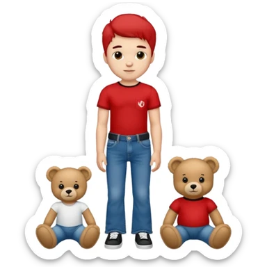 A boy and a girl teddy bear for the boy bear put on true religion shirt and jeans with black shoes and for the girl put flare jeans and a red tube top and white shoes just bears not the humans  sticker