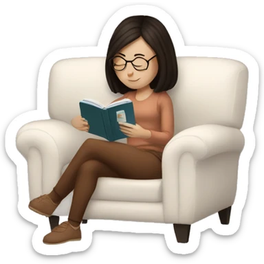 White girl dark hair reading a kindle on a couch with tea and blanket sticker