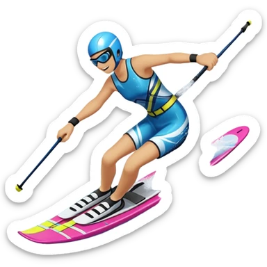 An icon featuring a close-up collage of water skis, splashing water across the surface. The design highlights the motion of the skis cutting through the water. Transparent background emphasizes the thrill of water skiing. sticker