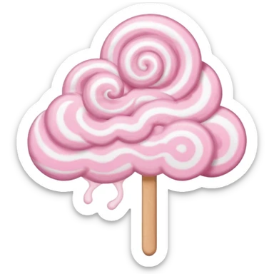cotton candy on a paper stick, fluffy, pastel pink, swirling cloud-like texture sticker