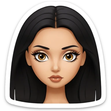russian features, dark black dark black black black  buzz cat, beauty,  hair, tan skin,  eyes, pretty eyes, black eyeliner, pretty bratz baddie sticker
