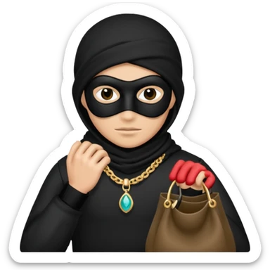 Thief with black mask and stolen jewelry bag sticker