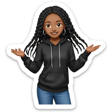 African American girl dark skin with long black box braids wearing plain black hoodie wearing skinny jeans dancing in street sticker