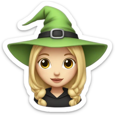 Witch cute with blond hair ,green eyes , pink hat  sticker