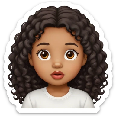 medium brown skin tone, very adorable toddler, with big plump lips, long long lashes, black curly long hair, brown eyes, white shirt sticker