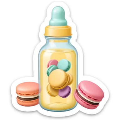 A cute baby bottle with a light yellow nipple and cute stickers on the bottle body. Macaron color palette sticker