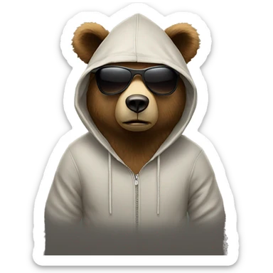 A bear wearing a hoodie and sunglasses with a good three-dimensional effect sticker