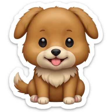 Cute small brown fluffy dog emoji icon. Round face, short muzzle, light brown fur with slightly darker ears, small black nose, happy smiling expression with tongue out. Soft friendly eyes, sitting pose with front paws together. Simple clean vector style, minimal details, kawaii style. sticker