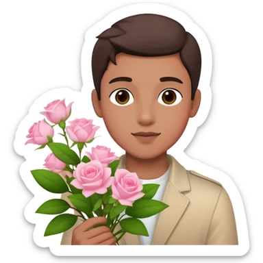 Cool boy holding a bouquet of pink jasmine roses sticker