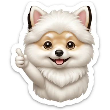 a white Pomeranian dog doing a thumbs up sticker