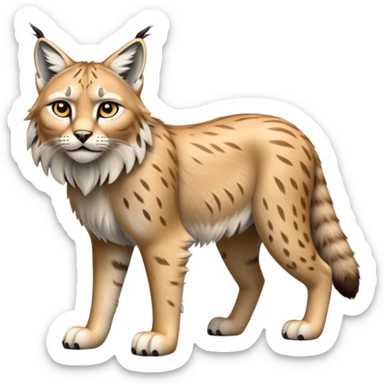 Cinematic-Lynx-Realistic-Full-Body-Standing on all fours-Emoji – head tilted dramatically, fur with faint spotting, long legs and large paws poised elegantly, simplified yet realistic focused features, highly detailed, glowing with an almost sarcastic glow zoomed out showing fluffy shoulders sticker