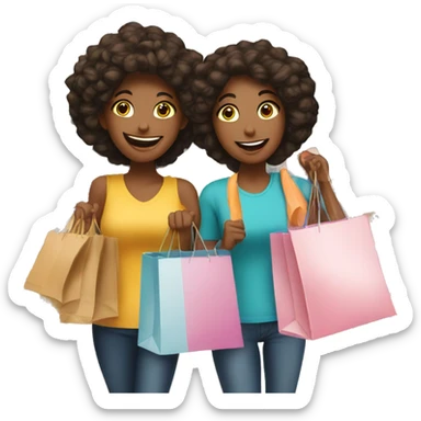 Two best friends shopping together with shopping bags  sticker