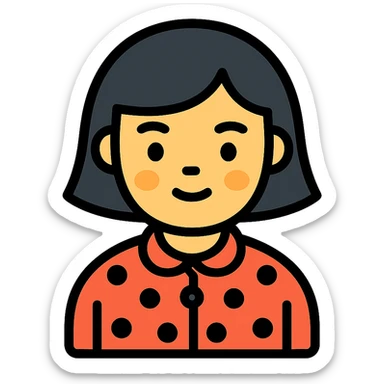 girl with black bob-cut hair, dotted coat, Chinese appearance sticker