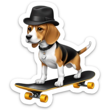 beagle in suit with a hat skateboarding sticker