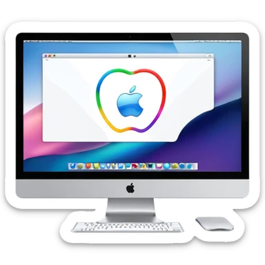 an Apple iMac that is showing a website sticker