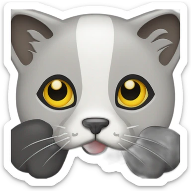 gato que tiene la mitad izquierda de su cara de color negro y la mitad derecha blanca, con un contraste marcado entre ambos lados sticker