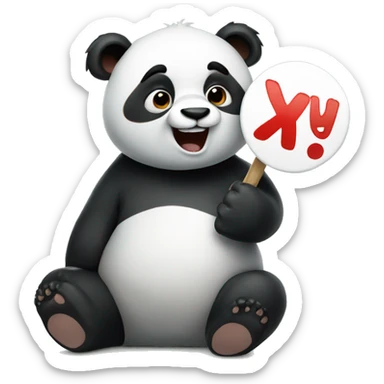 Panda holding a sign that says yay sticker