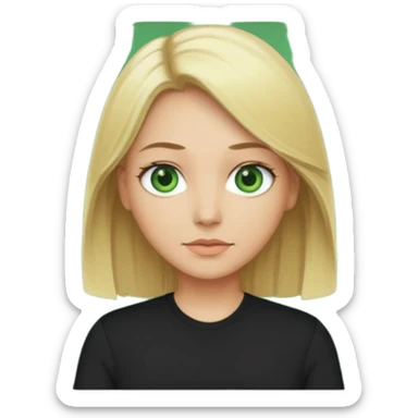 40 yr old blonde straight hair green eyes black shirt sticker