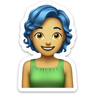 yellow girl with a very short blue pixie cut who is very happy and a green dress sticker