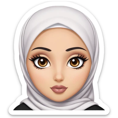 pretty bratz baddie, niqapi hijabi, black eyeliner, medium white skin, dark brown  eyes sticker