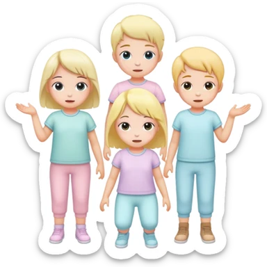 children in pastel clothes play sticker