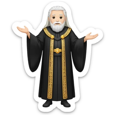 Sumo Sacerdote: persona anciana, barba larga, traje negro largo modo gran imperador, pelo blanco. cuerpo entero sticker