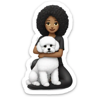 mujer piel blanca pelo largo negro y perro bichon blanco sticker
