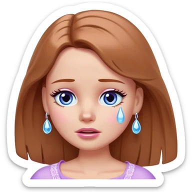 Barbie girl Chestnut Shoulder-length hair and blue eyes is In pale purple crying with tears  sticker