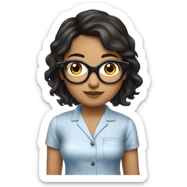 Une fille brune claire avec les cheveux en dessous des épaules, les yeux bleus des lunette noir carré en pyjama  sticker