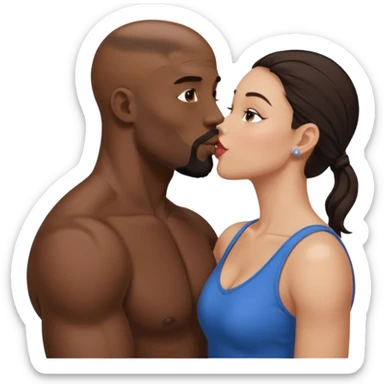 Bald black muscular goatee man kissing white brunette girl sticker