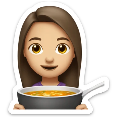 Girl long brown hair eating soup sticker