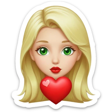 blonde girl taking kiss with the heart , And has green eyes sticker