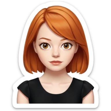 Emma Stone, orange brown hair, black dress sticker