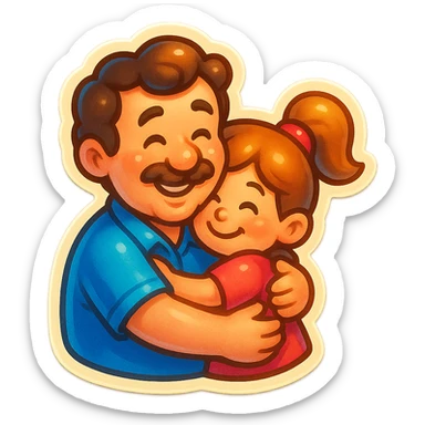 dad and daughter hugging, sticker style, cheerful and cute sticker
