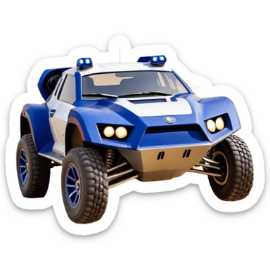 Star Wars storm trooper evil darkly night blue Dirty and dented Local Motors Rally Fighter off road race car hot rod meets 2013 Toyota 86 trophy truck-style basher flying on a dusty road (silver wheels) sticker