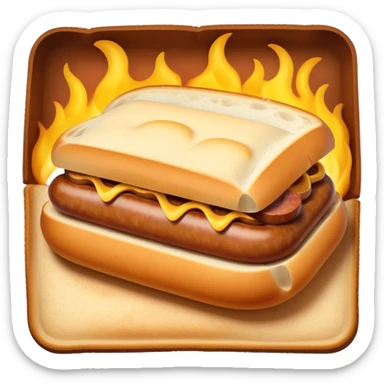 Sausage Sizzle Cinematic Realistic Sausage Sizzle Dish Emoji, depicted as a sizzling sausage tucked into a triangular slice of bread, rendered with rich textures and dynamic, warm lighting. sticker