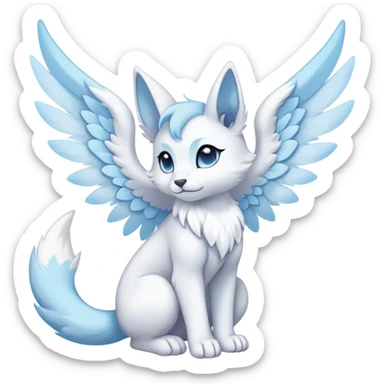 Angelic white and light blue ear-wings Kawaii dark fantasy ethereal anthro fursona Fakemon with tufted tail  sticker
