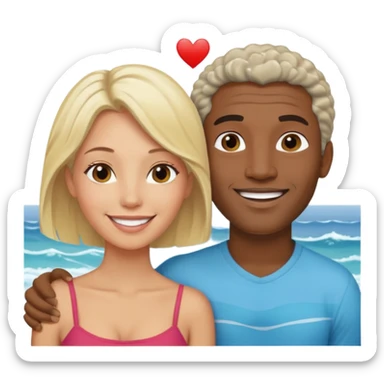 Black man salt n pepper hair smiling with blonde in love at ocean  sticker