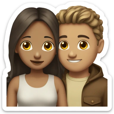 A cuple of a boy and a girl. They love each other a lot. The boy is tall and brunette anda the girl is a bit smaller and also brunette, both of them are white  sticker