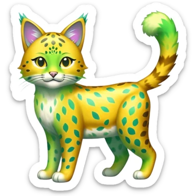Iridescent Green and Yellow Electrike-Sprigatito-Bobcat-Amaura-Aurorus-Shiny-glorp-cat-fusion (full body) sticker