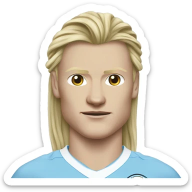 Erling haaland in a man city shirt and long hair in a pony tail sticker