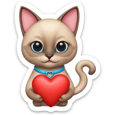 The Siamese cat is holding a heart 3d sticker