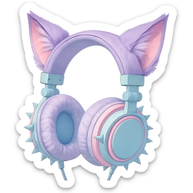 Change the image to pastel goth colors including lavender, mint, baby pink, and pale blue. Keep the cat ears. Render in a realistic anime style with a transparent background. sticker
