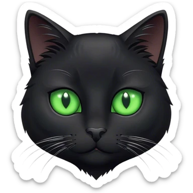 A black cat with green eyes and a white spot on its chest sticker